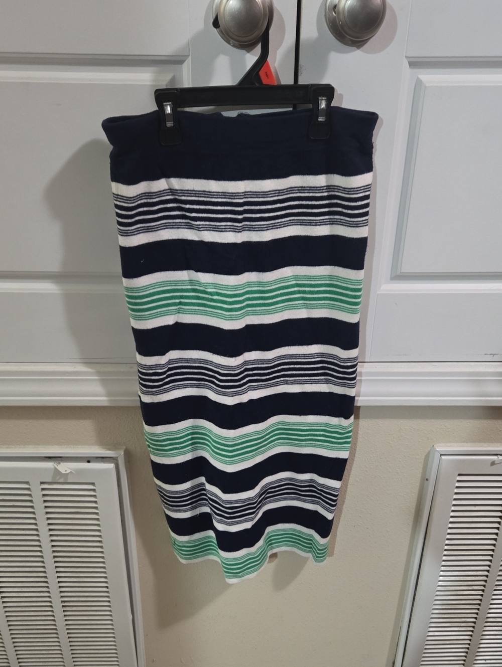 New York & Company Navy, White and Green Striped Pencil Skirt